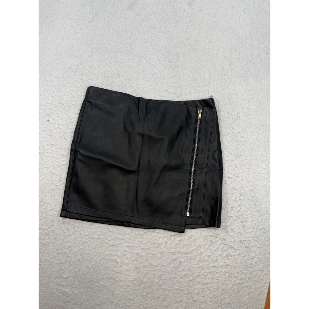 Lulus Black Vegan Leather Side Zip Wrap Mini Skirt Large